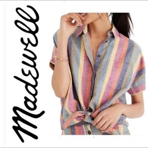 NWOT Madewell Top Shirt Small Rainbow Stripe Linen blend